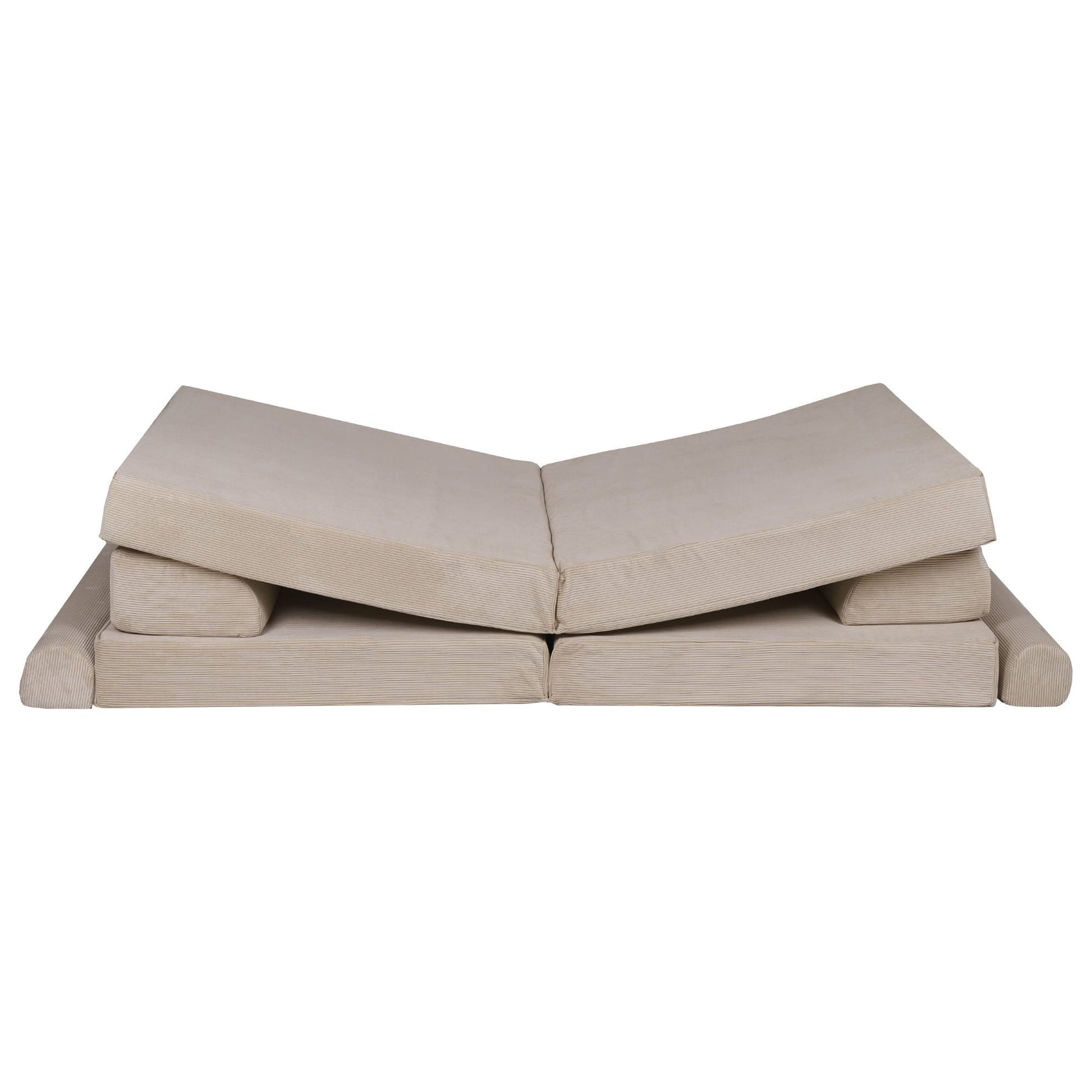 MeowBaby Kids Soft Play Sofa & Fold Out Bed - Corduroy Ecru v shape