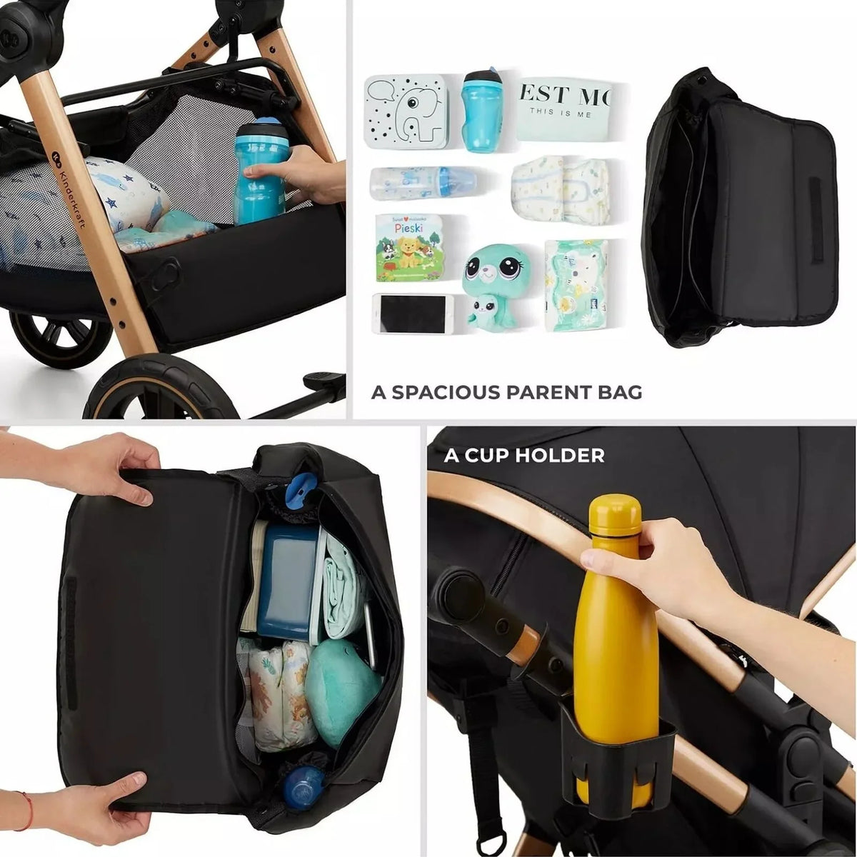 Kinderkraft Esme Pro 3-in-1 Travel System with Mink Pro Car Seat - Pure Black