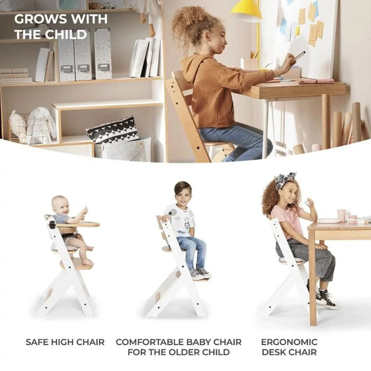 Kinderkraft Enock Wooden Highchair - Wooden Grey