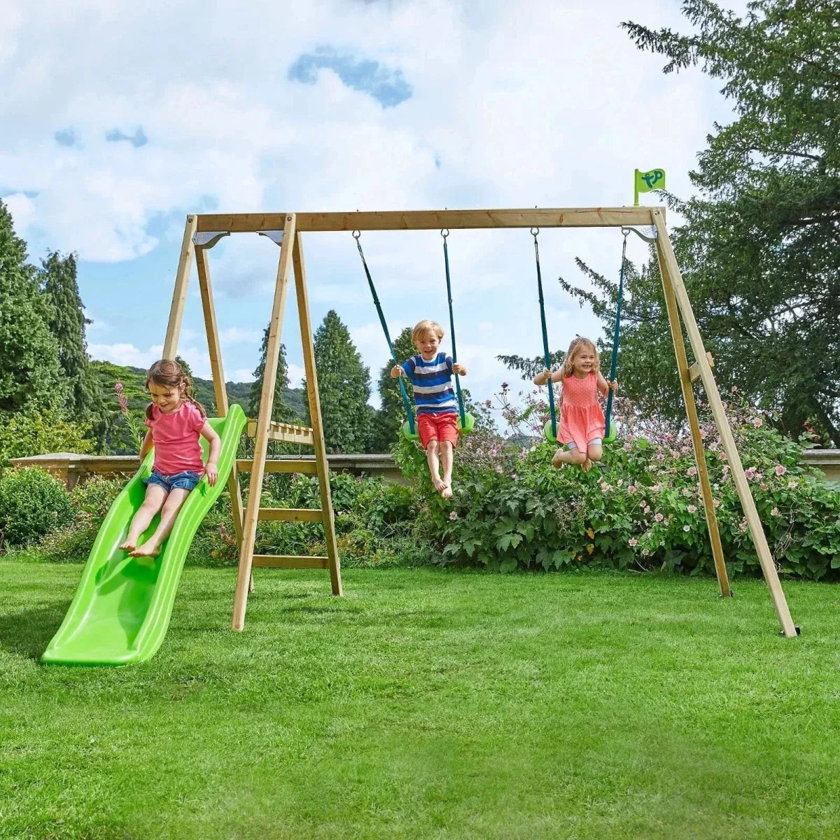 TP Forest Multiplay Wooden Double Swing Set & Slide