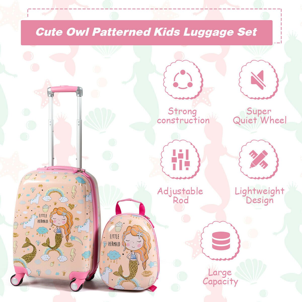 ABS Kids Backpack Luggage Set Children Suitcase Travel Schoo-Pink - The Online Toy Shop - Costway - 4