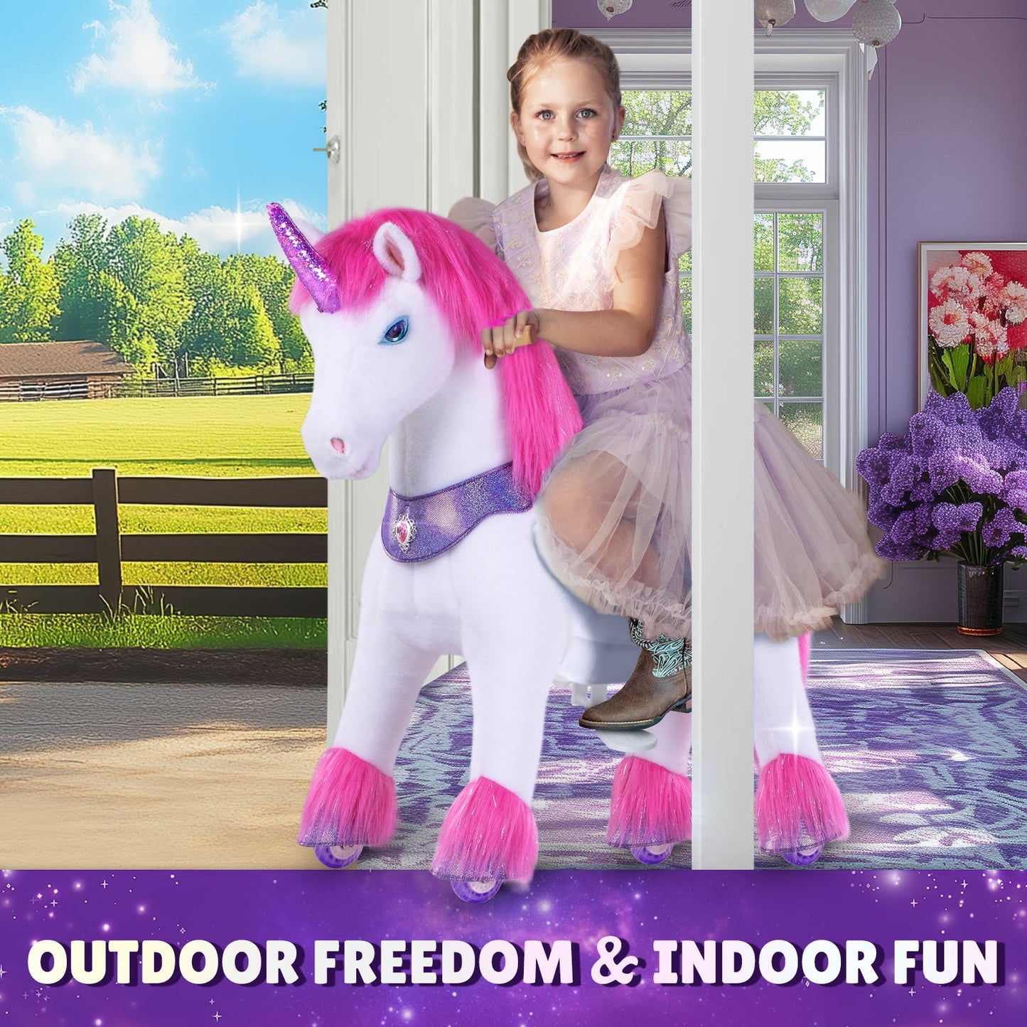 Model Y Pink Unicorn Rideable Toy for Age 3-4