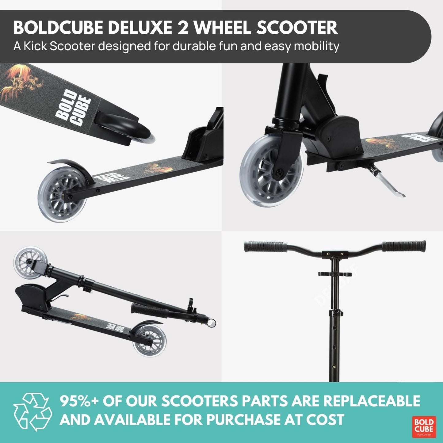 BOLDCUBE Black - Deluxe 2 Wheel Scooter