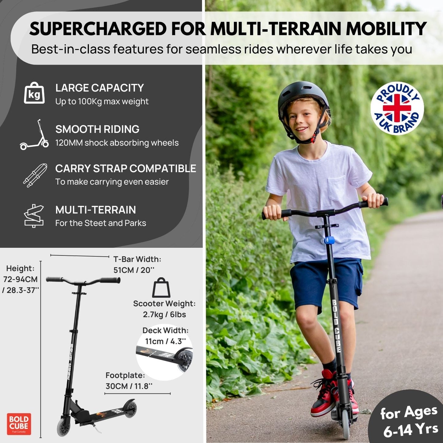 BOLDCUBE Black - Deluxe 2 Wheel Scooter