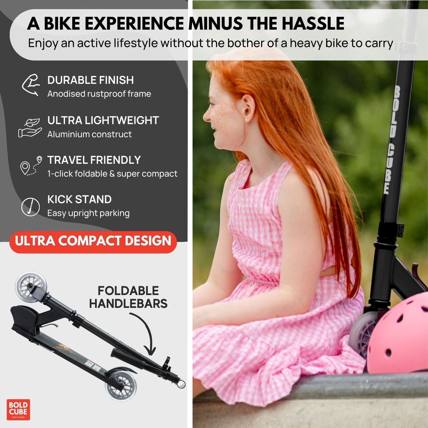 BOLDCUBE Black - Deluxe 2 Wheel Scooter