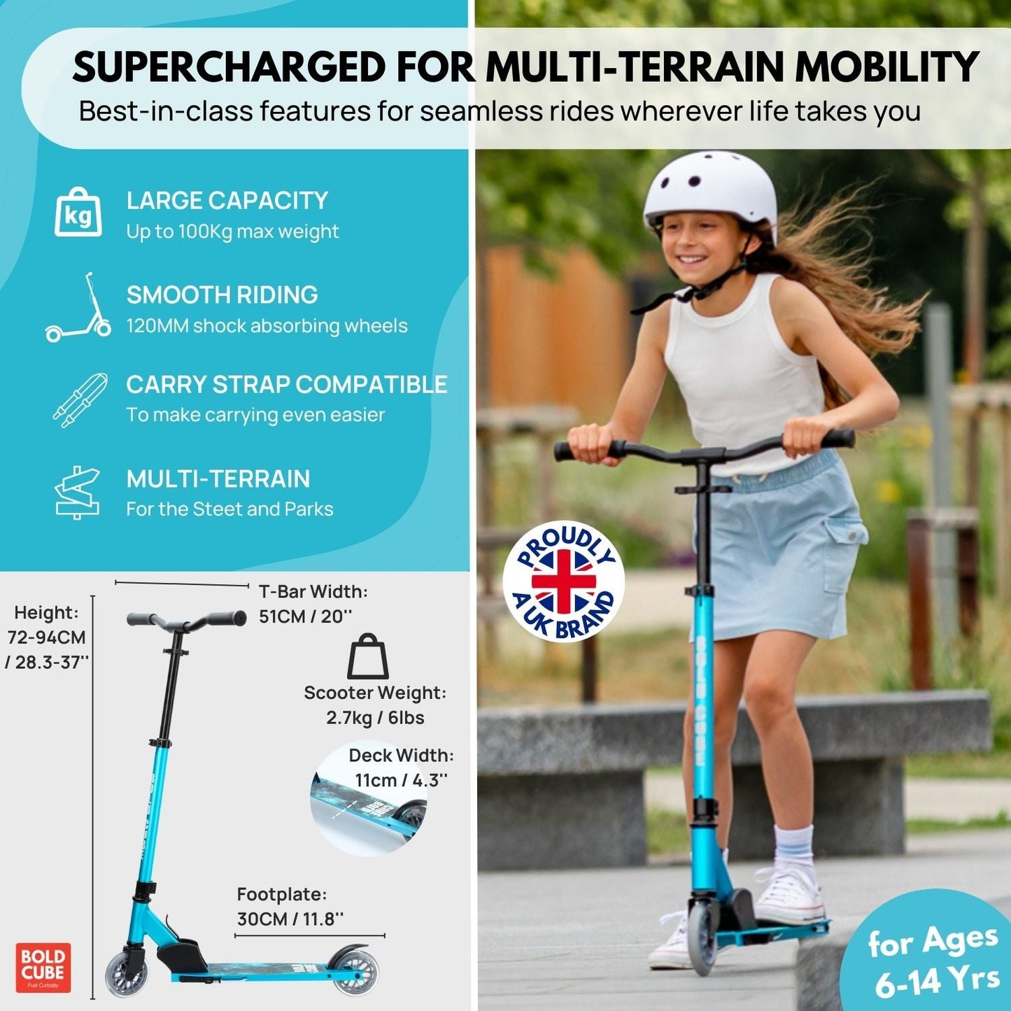 BOLDCUBE Turquoise - Deluxe 2 Wheel Scooter