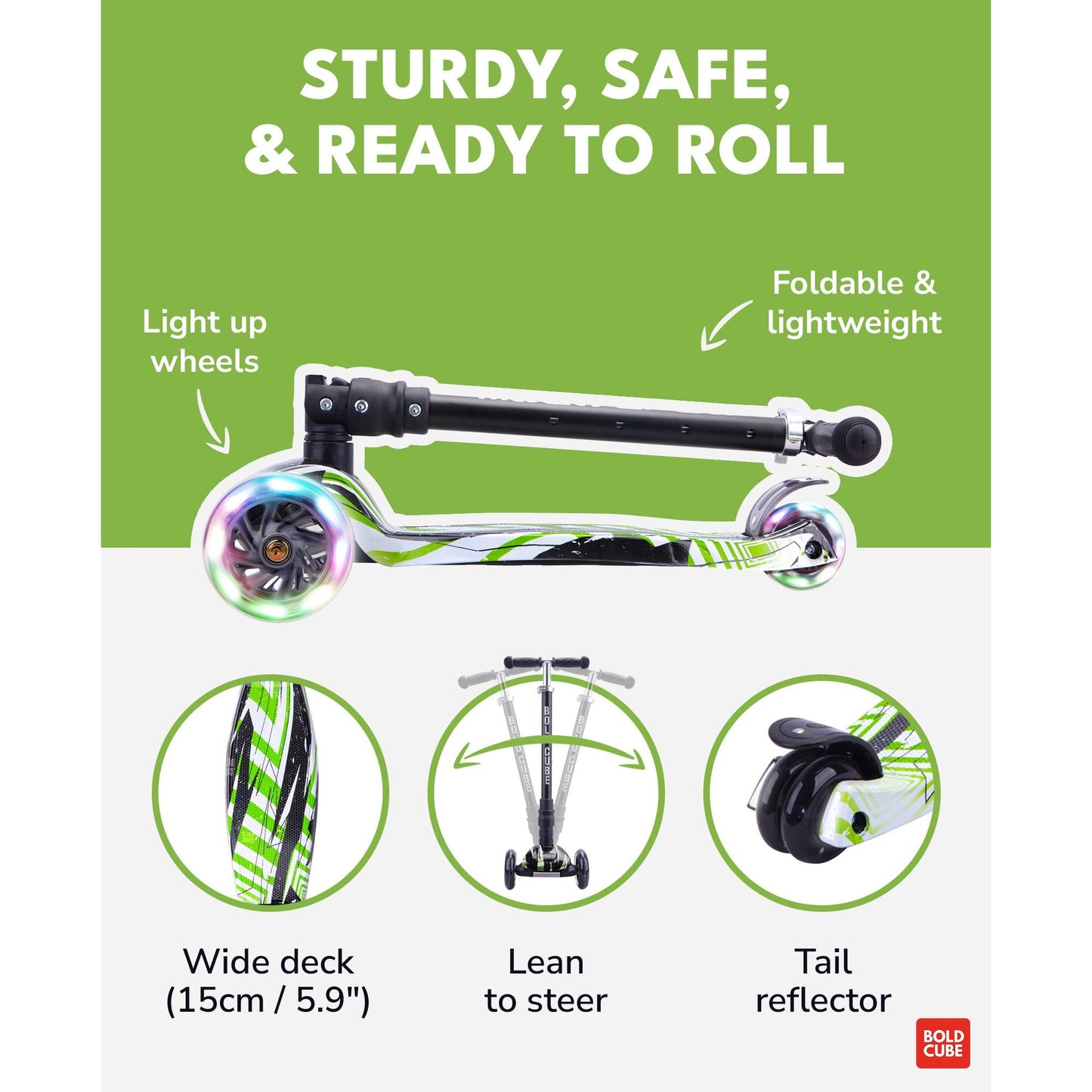 BOLDCUBE Swift Green - Big 3 Wheel Scooter