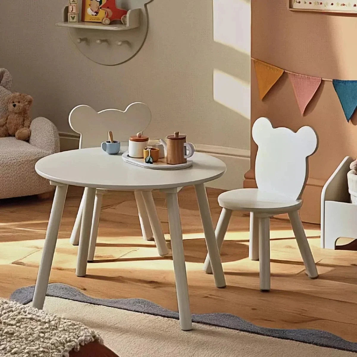 CuddleCo Play House Bear Table & 2 Chairs - Pebble
