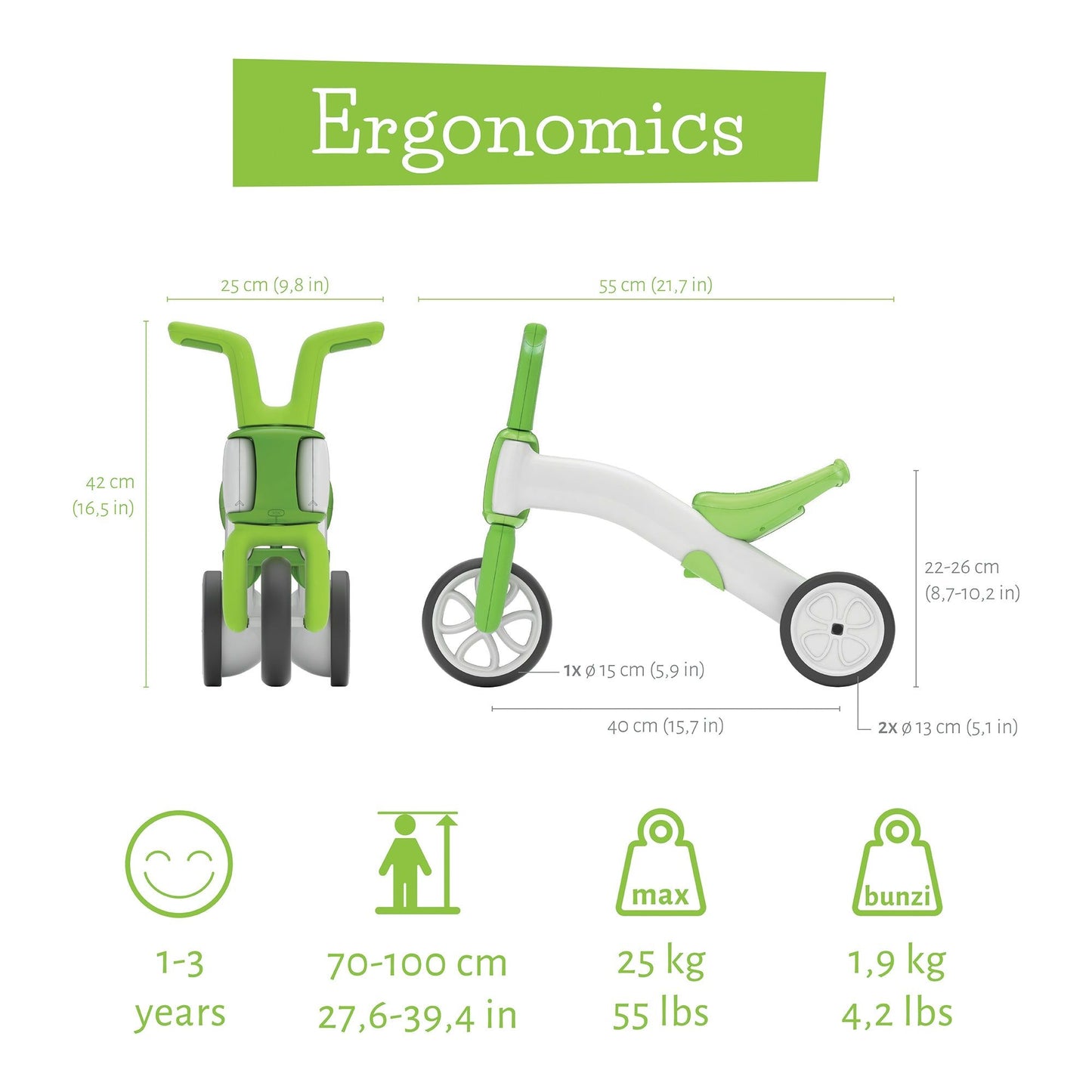 Chillafish BUNZI Trike Lime  size and weight information