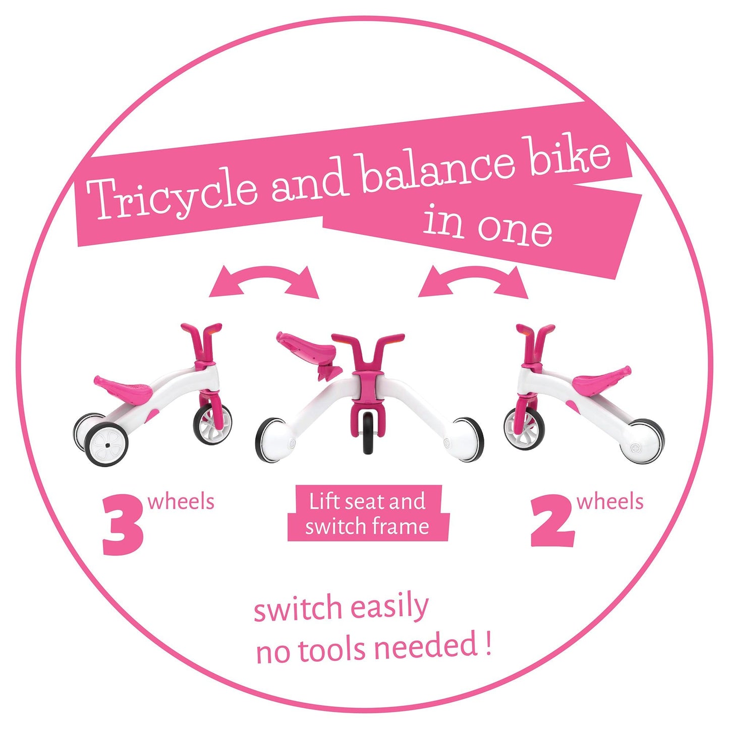 Chillafish BUNZI Trike Pink 2in1 balance bike and trike