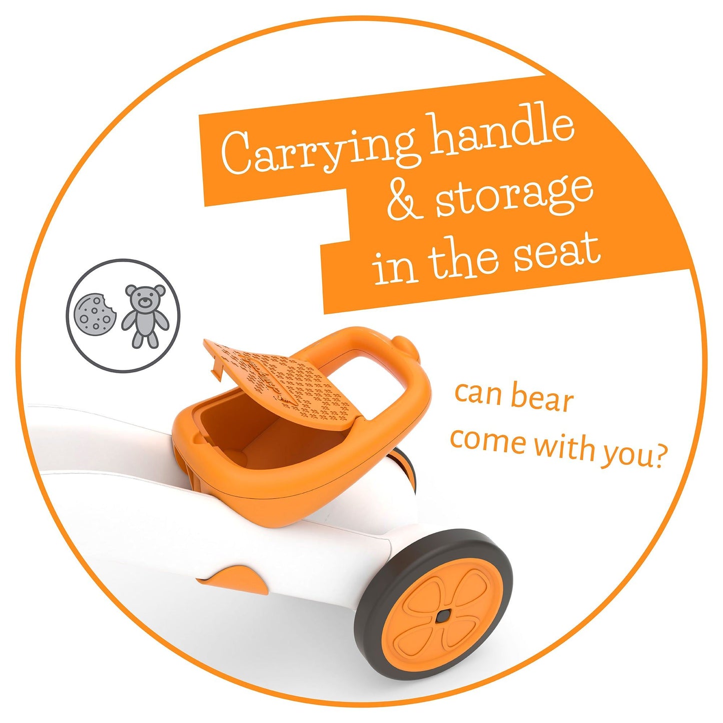 Chillafish BUNZI Trike Ginger carrying handle and storage in seat