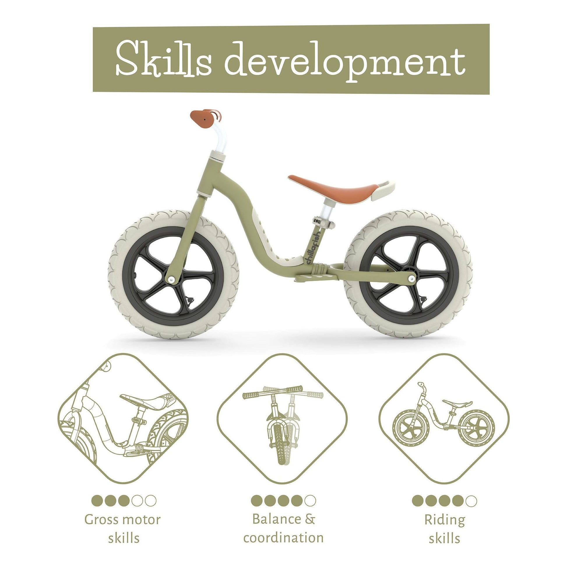 Chillafish Balance Bike Charlie LUX - Olive skills development information
