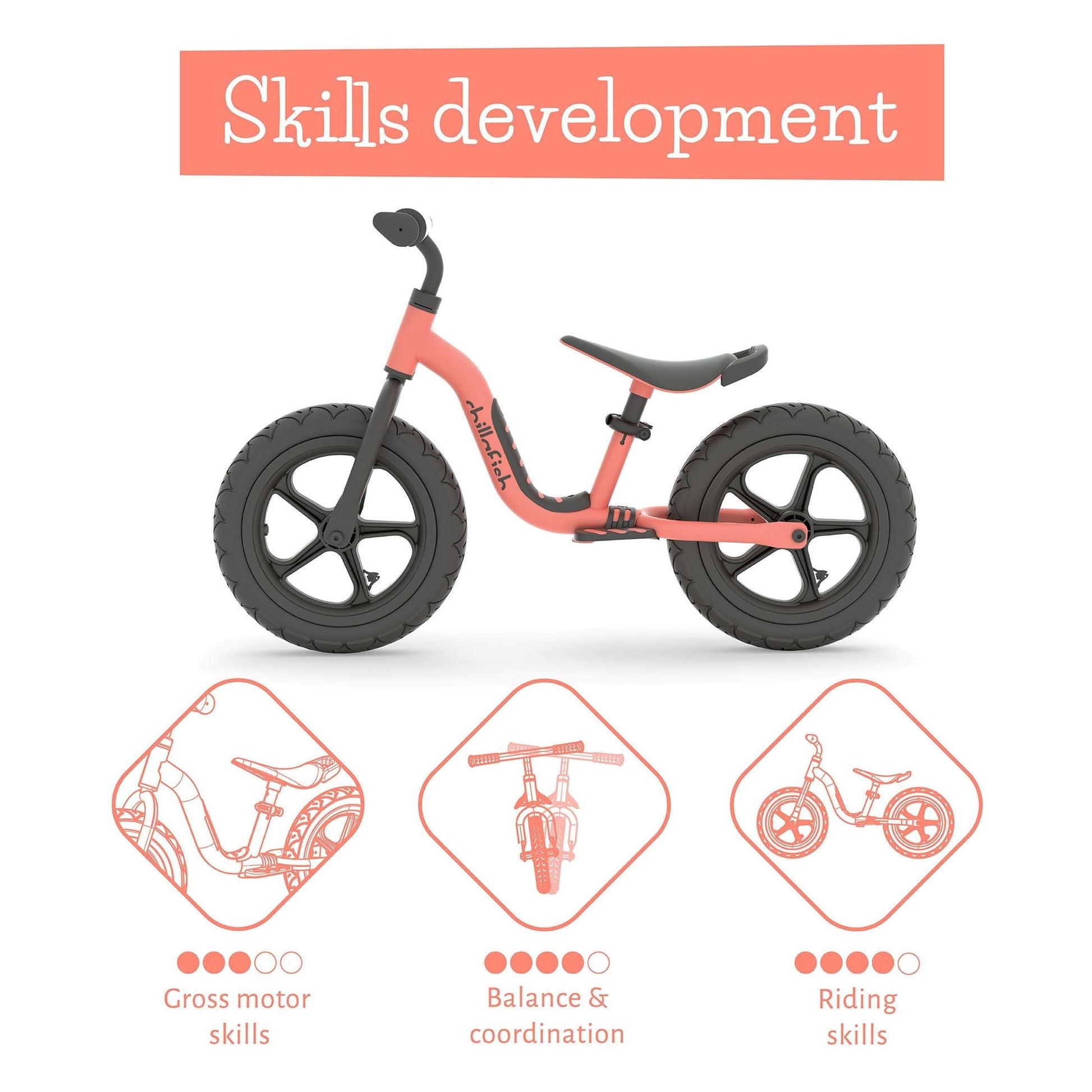 Chillafish Balance Bike Charlie Sport Flamingo skills development information