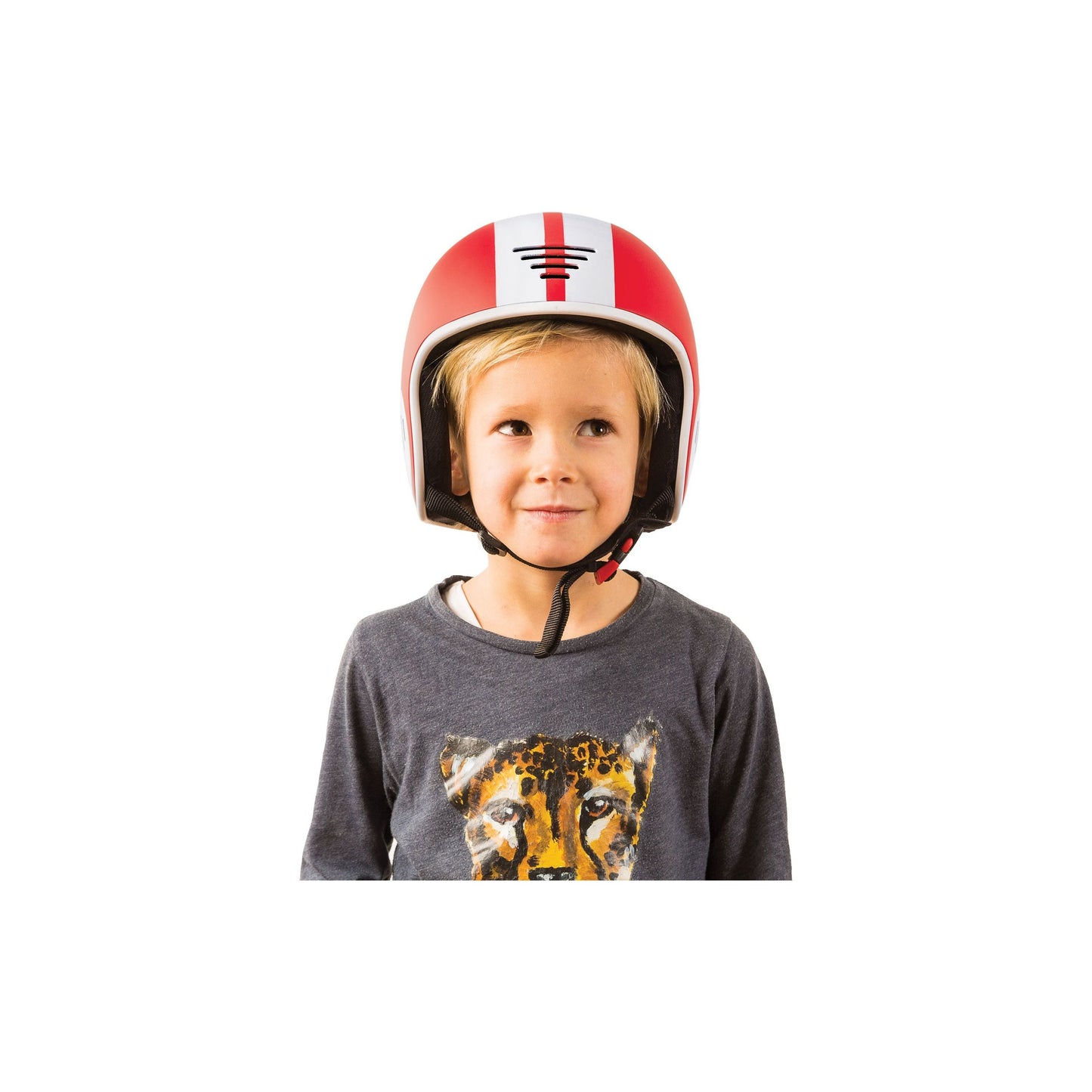 boy wearing Chillafish Helmet Bobbi Small Red