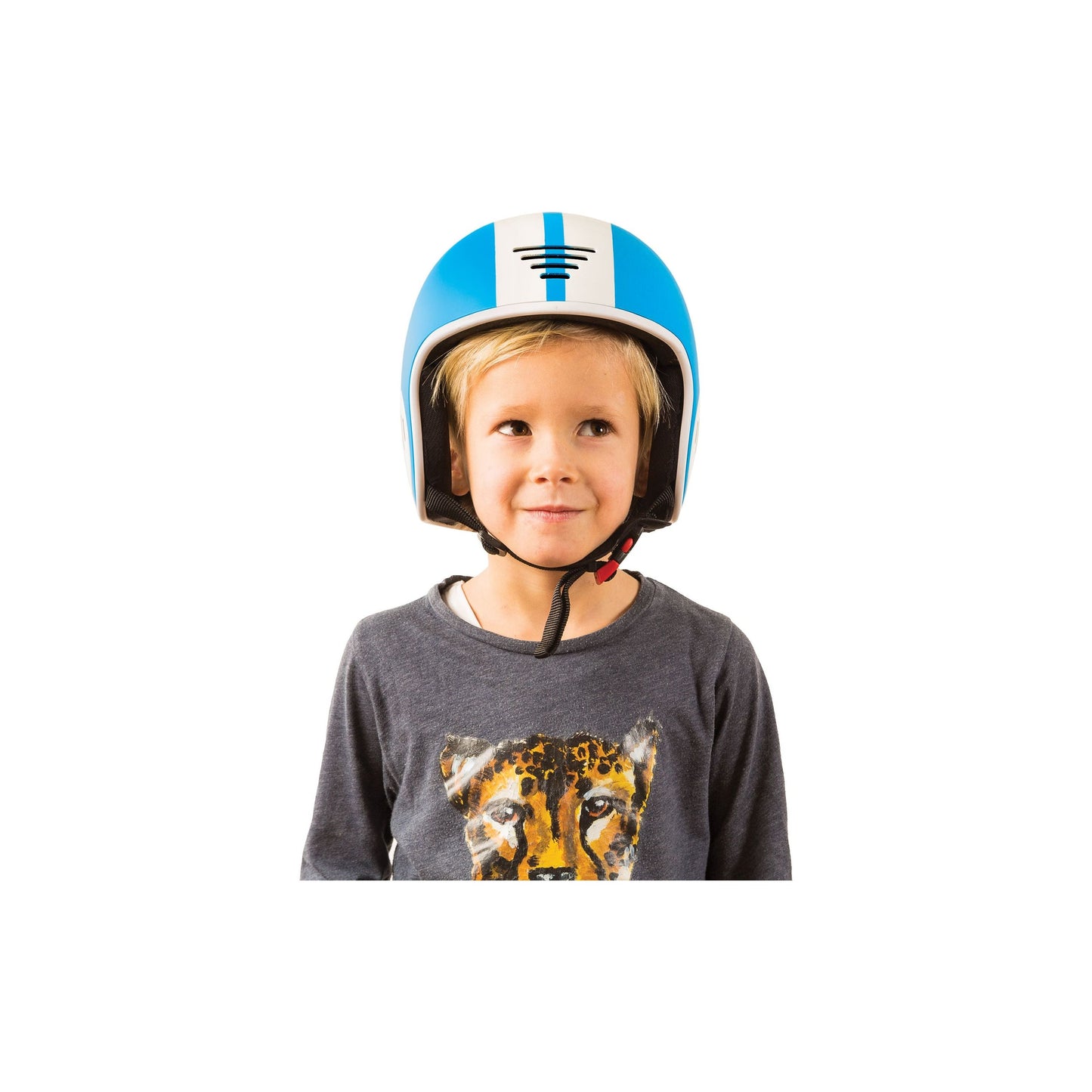 boy wearing Chillafish Kids Helmet Bobbi XS Blue