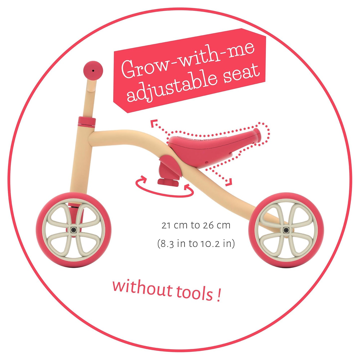 Chillafish Quadie Ride-On Peach with grow with me adjustable seat