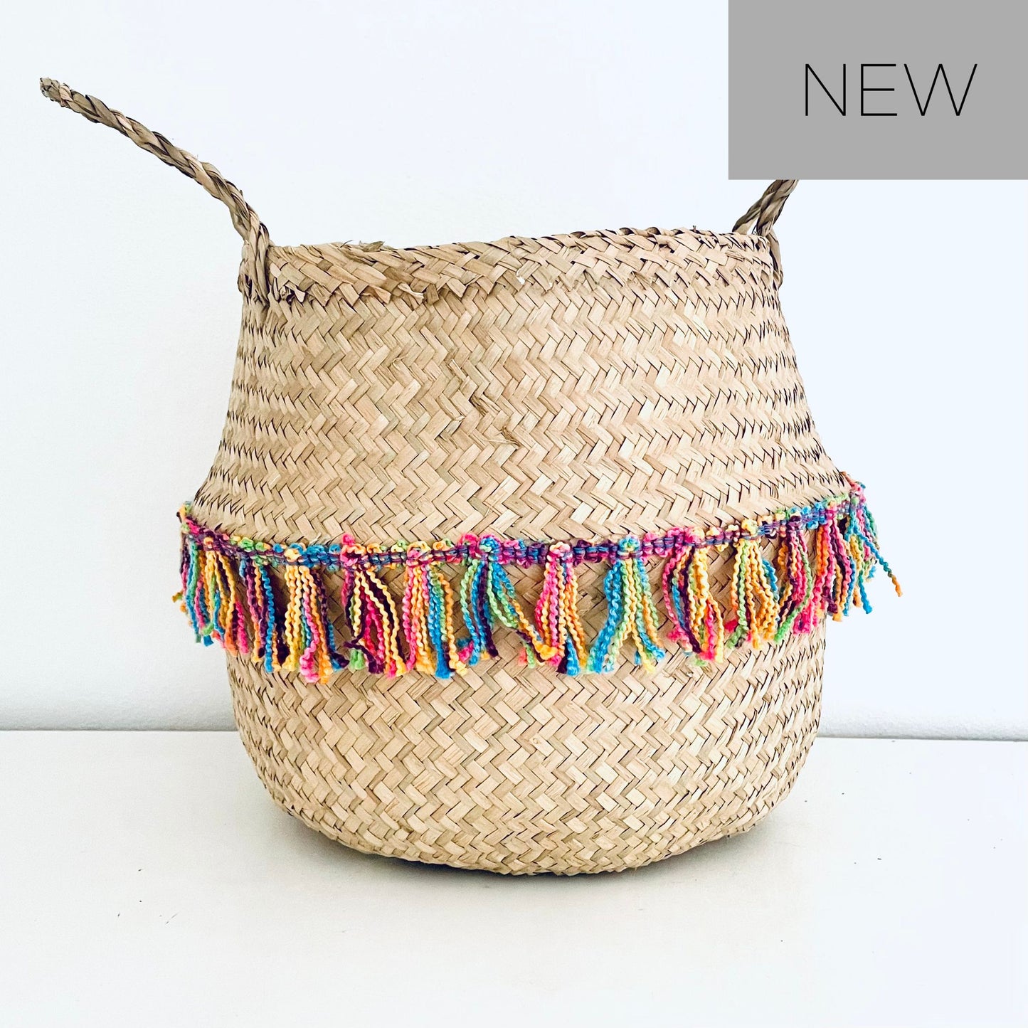 Rainbow Tassel Trim Basket - Large