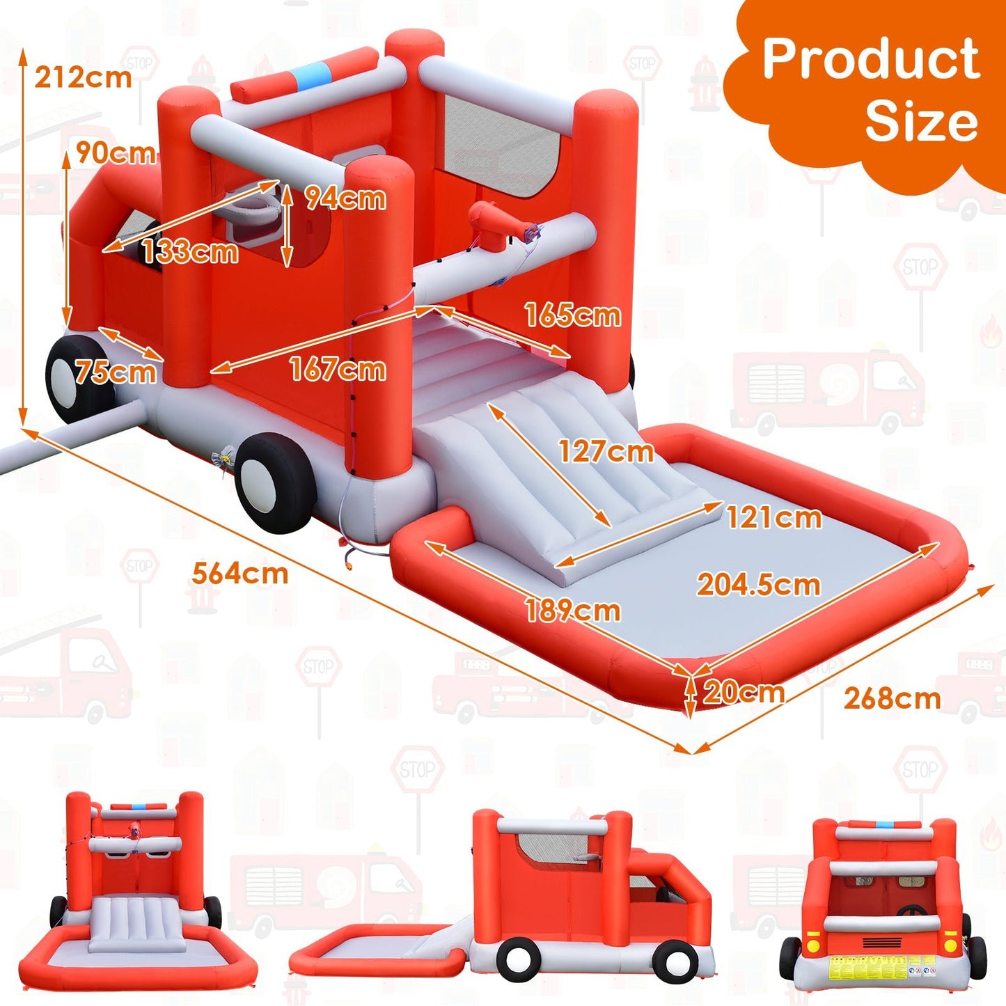Fire Engine Inflatable Water Park with Slide