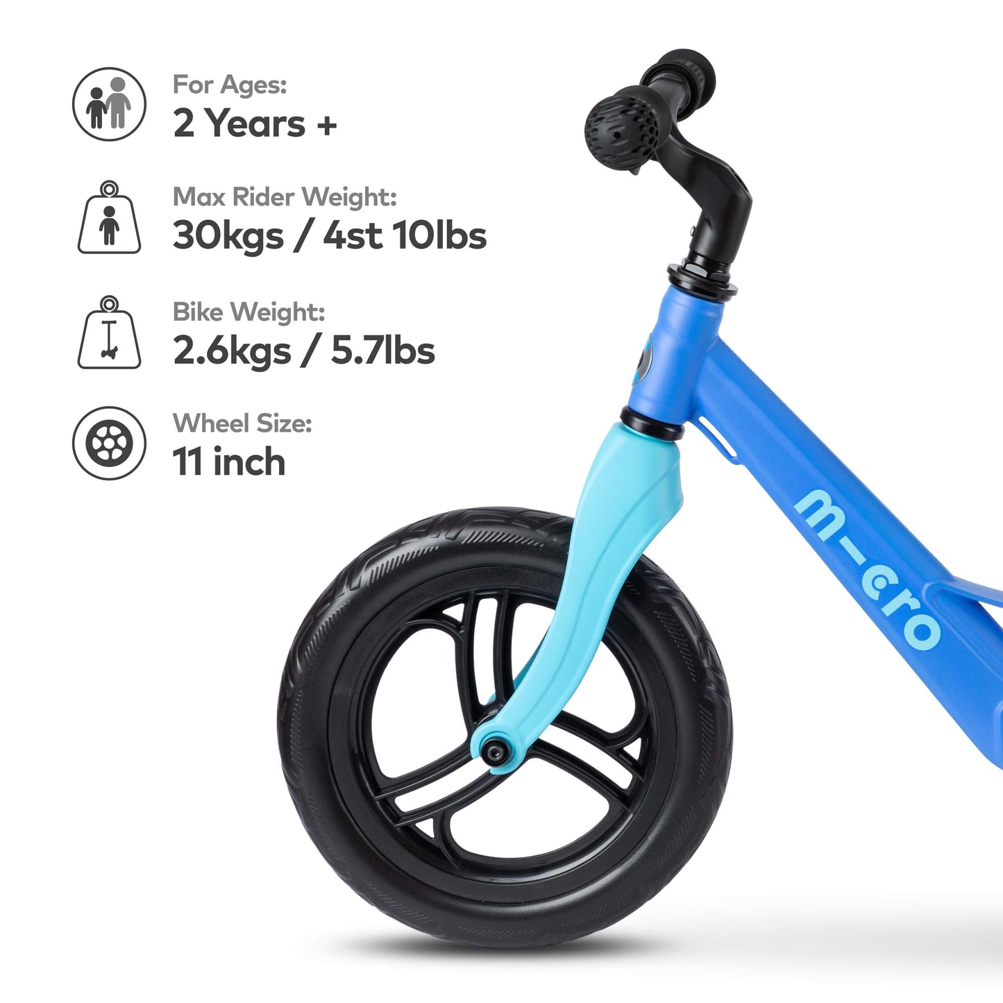 Micro Scooter Balance Bike Lite Blue size and weight guide