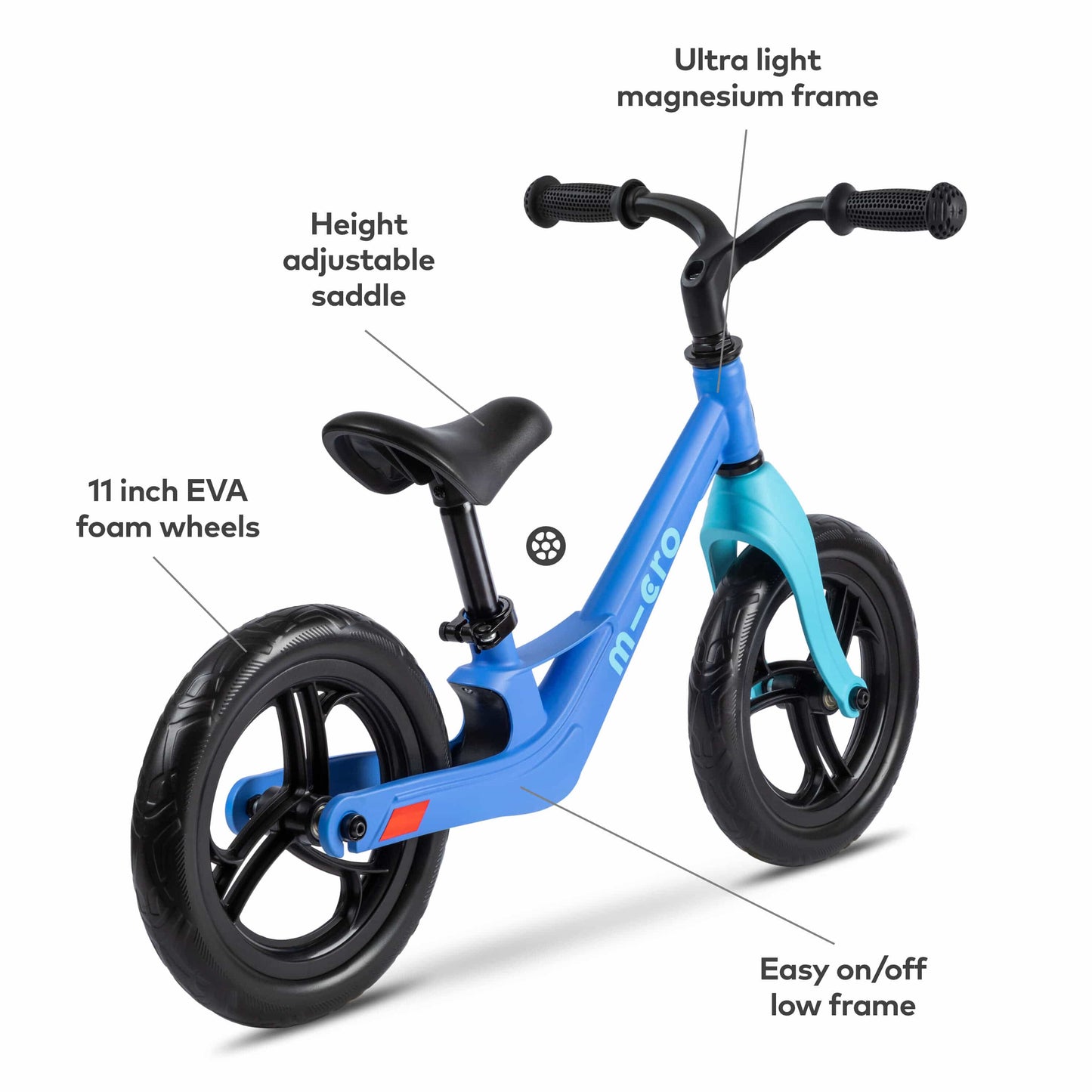 Micro Scooter Balance Bike Lite Blue features diagram