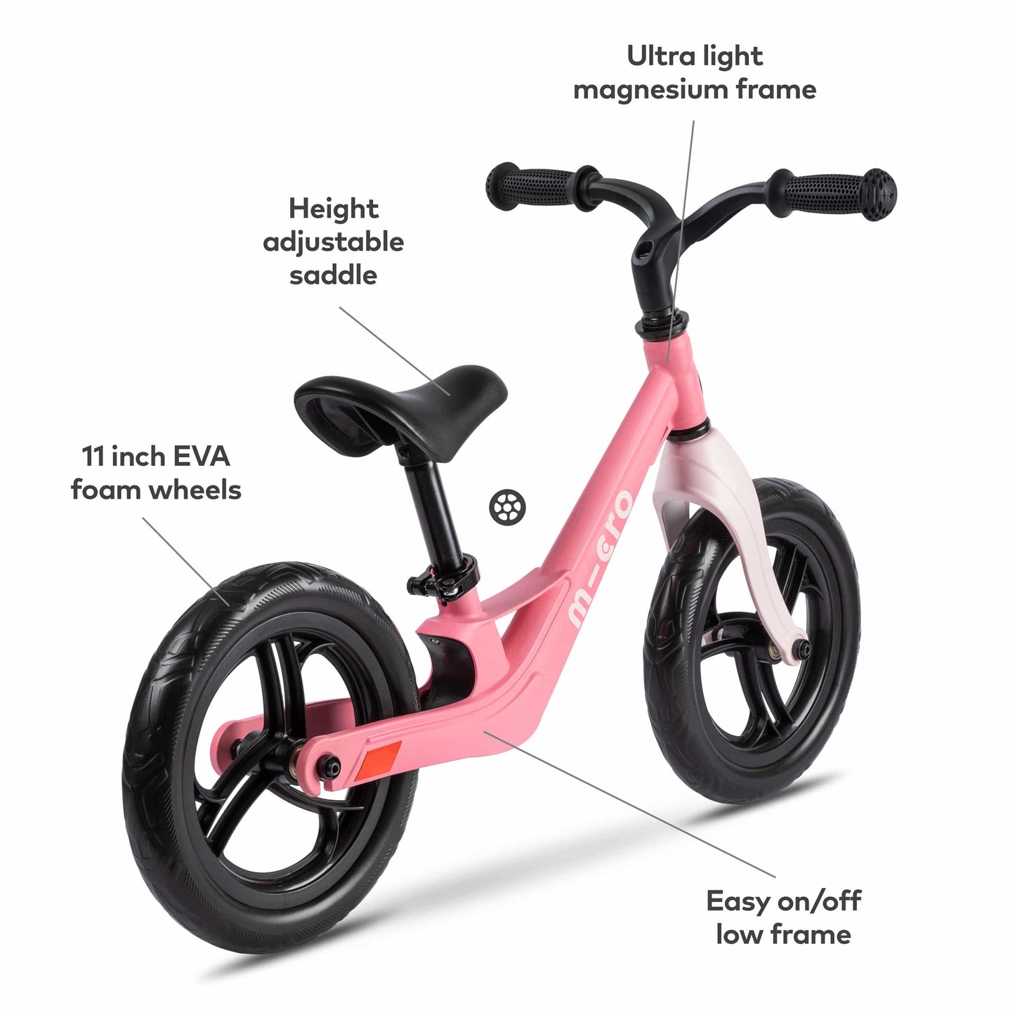 Micro Scooter Balance Bike Lite Pink features diagram