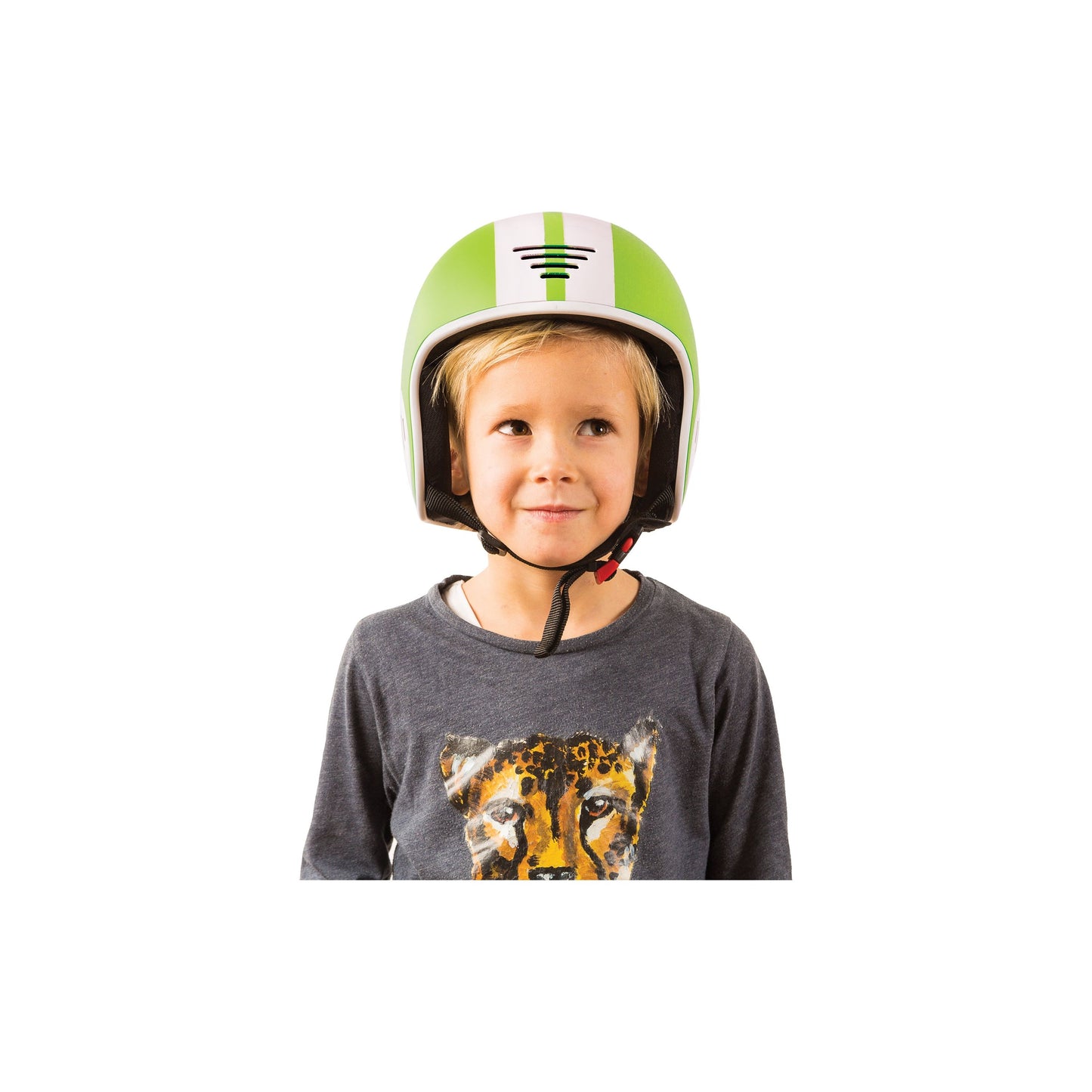 boy wearing Chillafish Kids Helmet Bobbi XS Lime