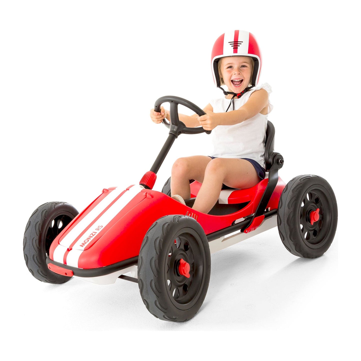 child sitting in Chillafish Kids Go Kart Monzi - Red