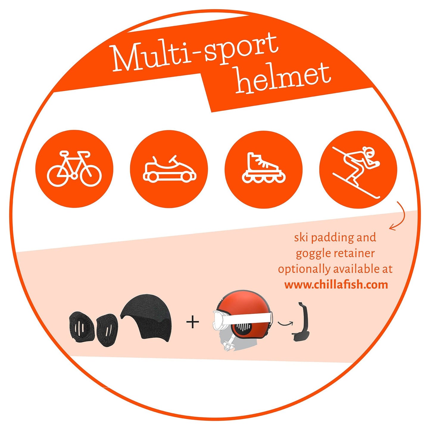 Chillafish Helmet Bobbi Small Orange multi sports helmet for bikes, go karts, skating and skiing