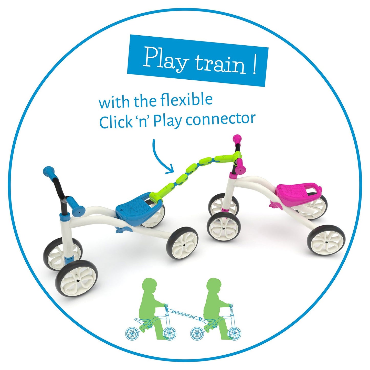 Chillafish Quadie and Trailie Ride-On Blue with flexible click-n-play connector