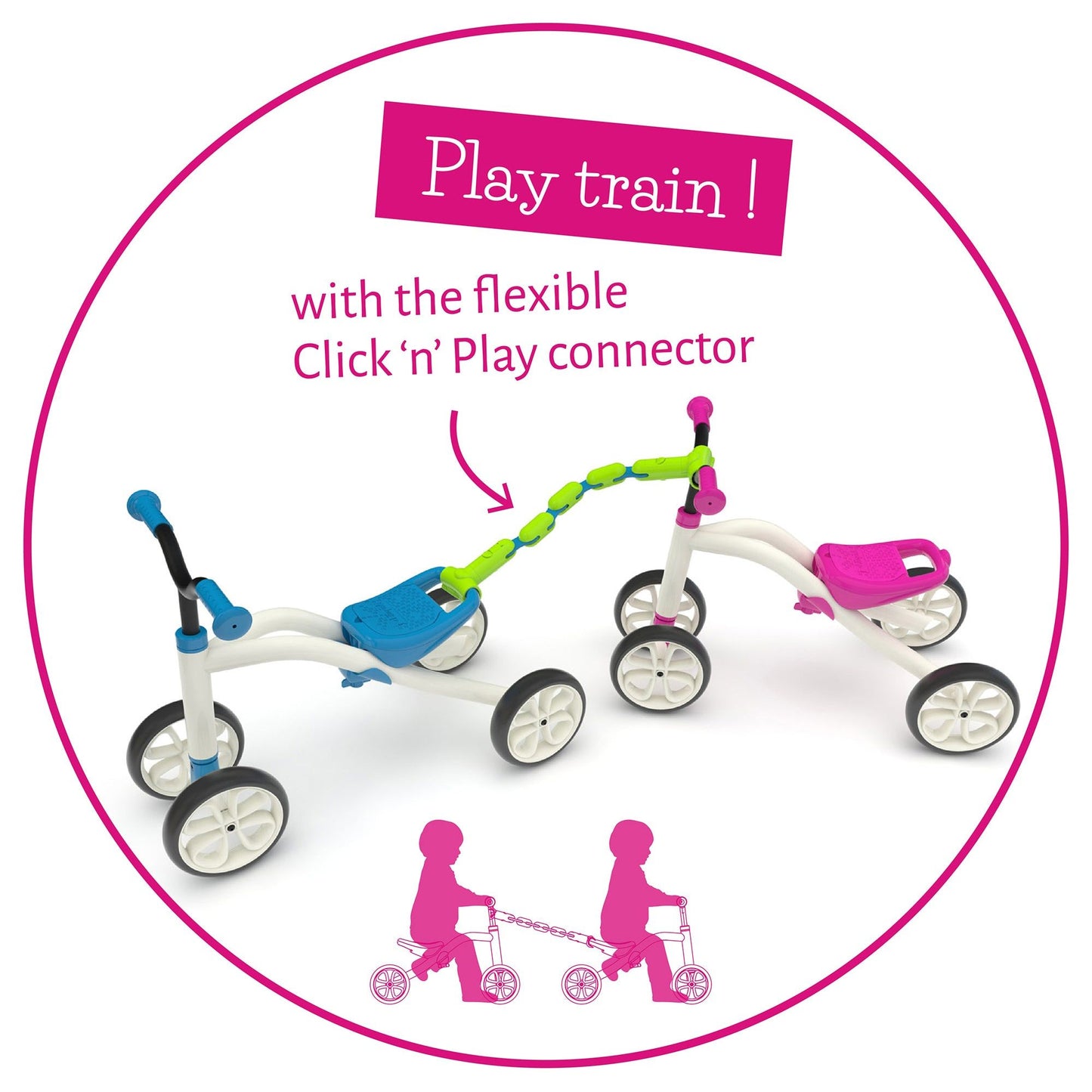 Chillafish Quadie and Trailie Ride-On Pink with play train click n play connector