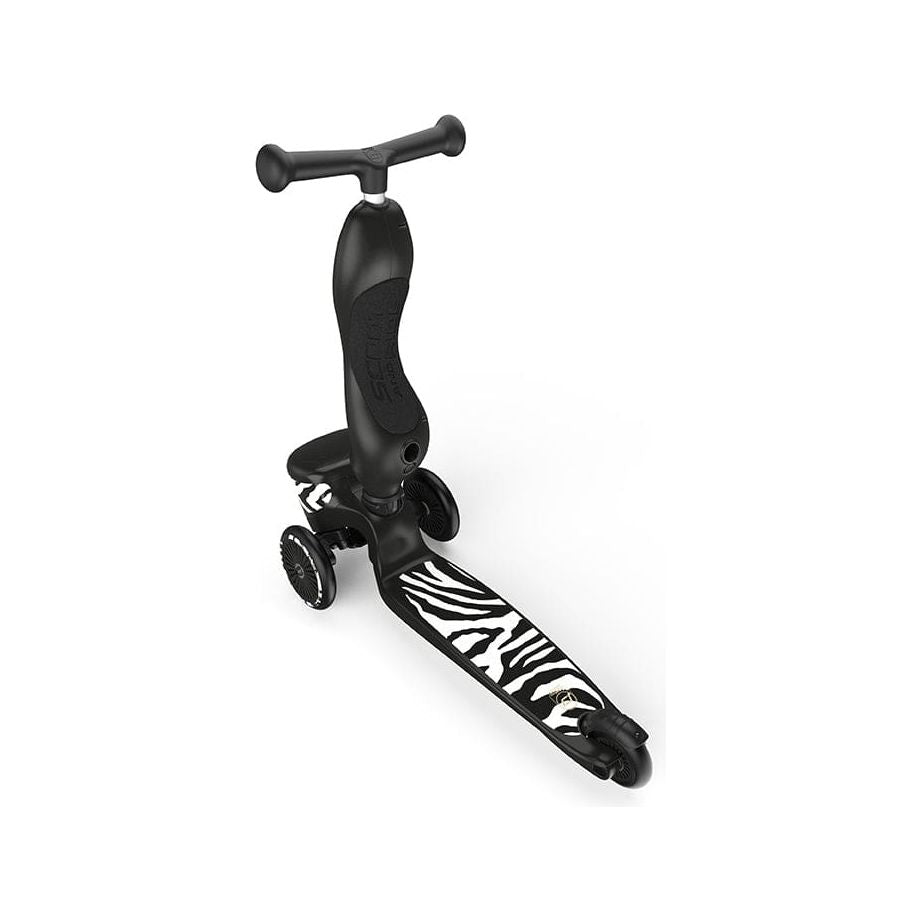 Scoot and Ride Highwaykick 1 Lifestyle Scooter - Zebra  in upright position rear left