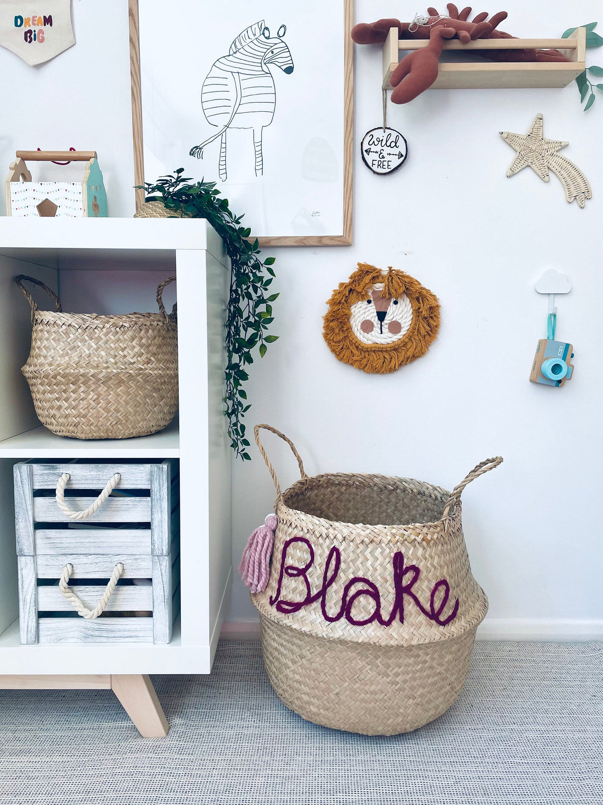 Blue Personalised tassel name basket - Extra Large