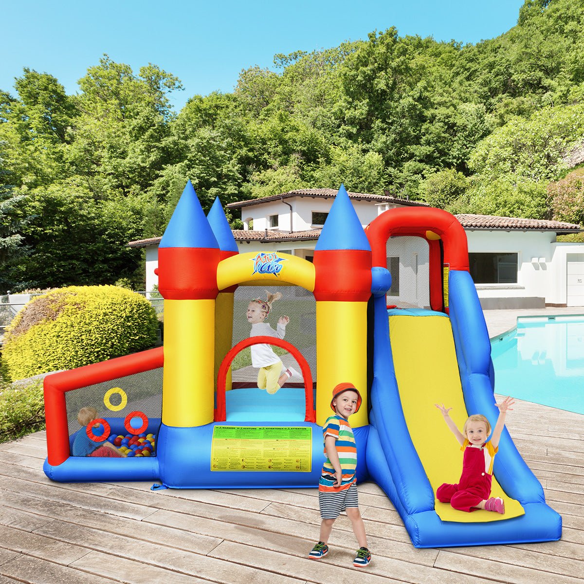 Inflatable Bouncy Castle with Ball Pit, Slide & Climbing Wall inc Air Blower
