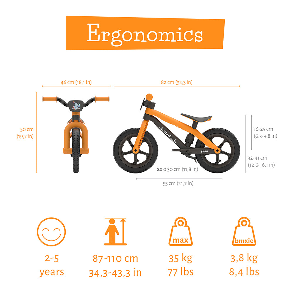chillafish bmxie balance bike dimensions, weight and age information