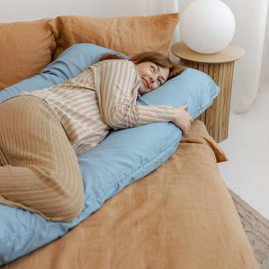 MINICAMP U-Shaped Pregnancy Pillow with Natural Sateen Cotton Cover in Stone Blue | Kapok or PES Filling