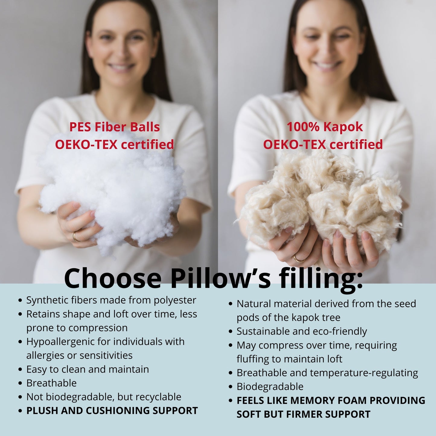 MINICAMP U-Shaped Pregnancy Pillow with Natural Sateen Cotton Cover in Stone Blue | Kapok or PES Filling