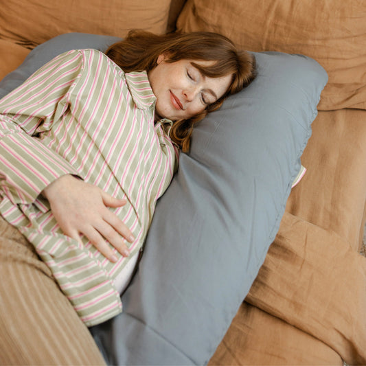 MINICAMP U-Shaped Pregnancy Pillow with Natural Sateen Cotton Cover in Stone Grey | Kapok or PES Filling
