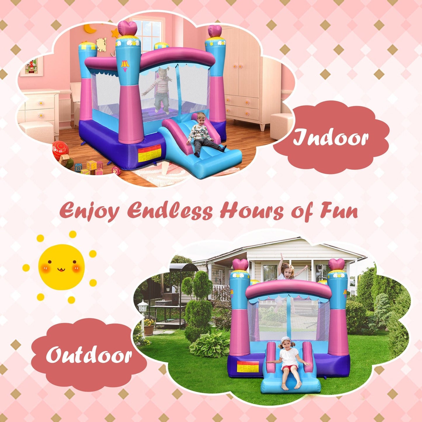 Princess Theme Bouncy Castle with Slide and Basketball Rim (without Blower)