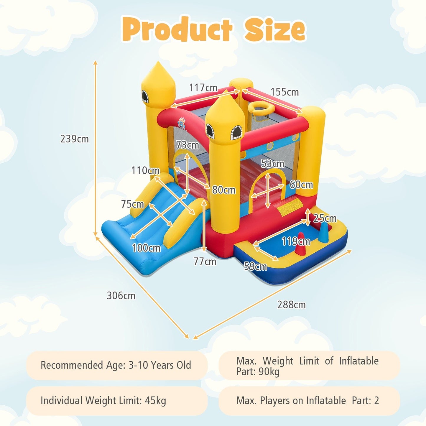 5-in-1 Bouncy Castle with Slide, Ball Pit & Basketball Hoop