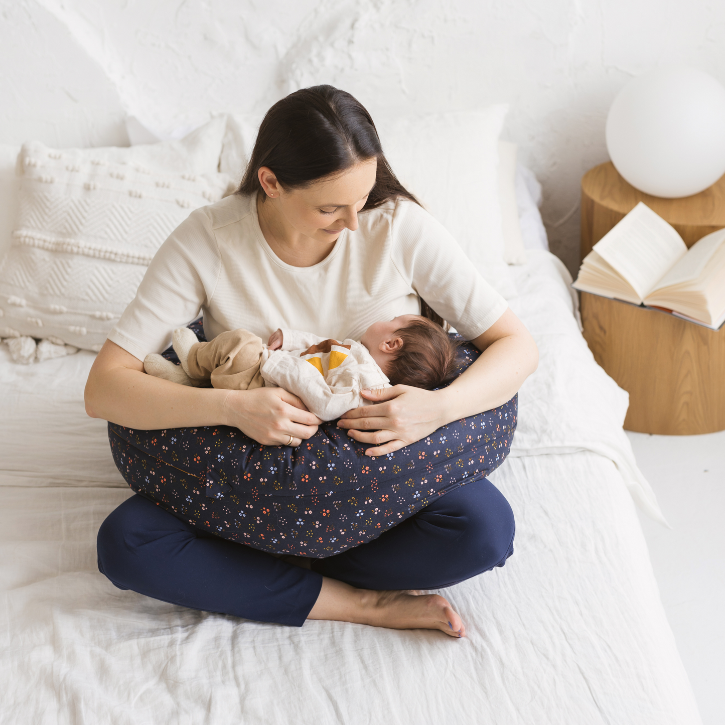 MINICAMP C-Shape Nursing & Pregnancy Pillow with Organic Navy Blue Cover | Kapok or PES Filling