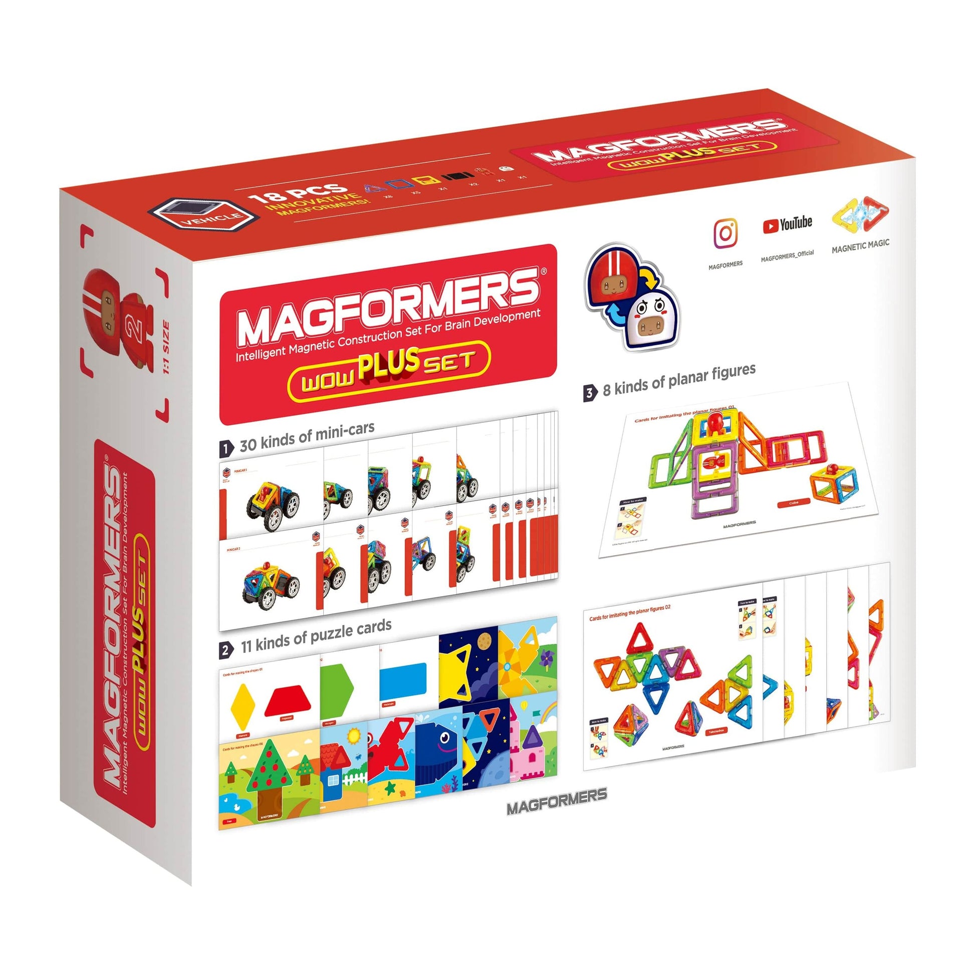 Magformers Construction Toy WOW Plus Cars & Puzzles Set  back of box