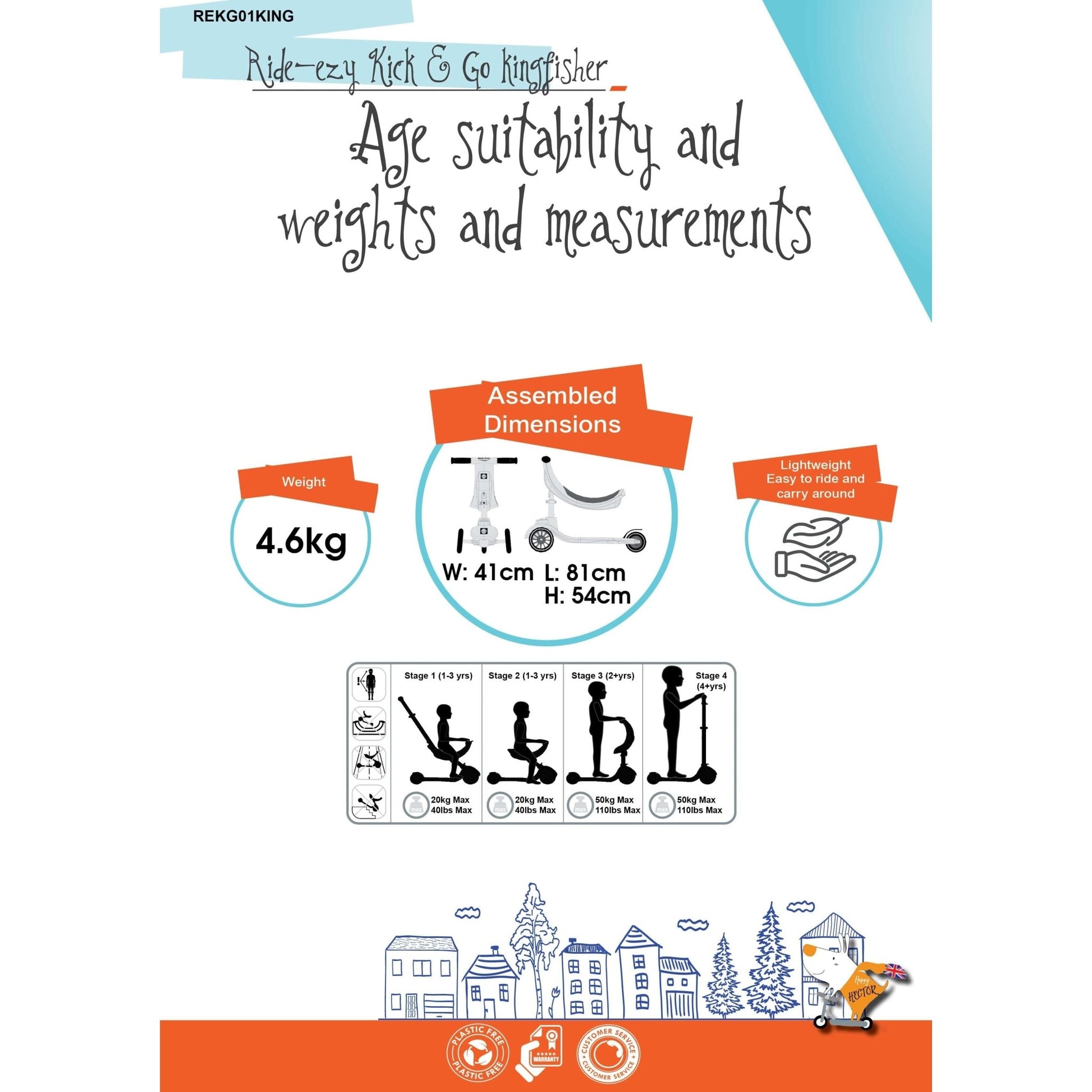 Ride-Ezy Kick & Go Scooter - Kingfisher age and weight information