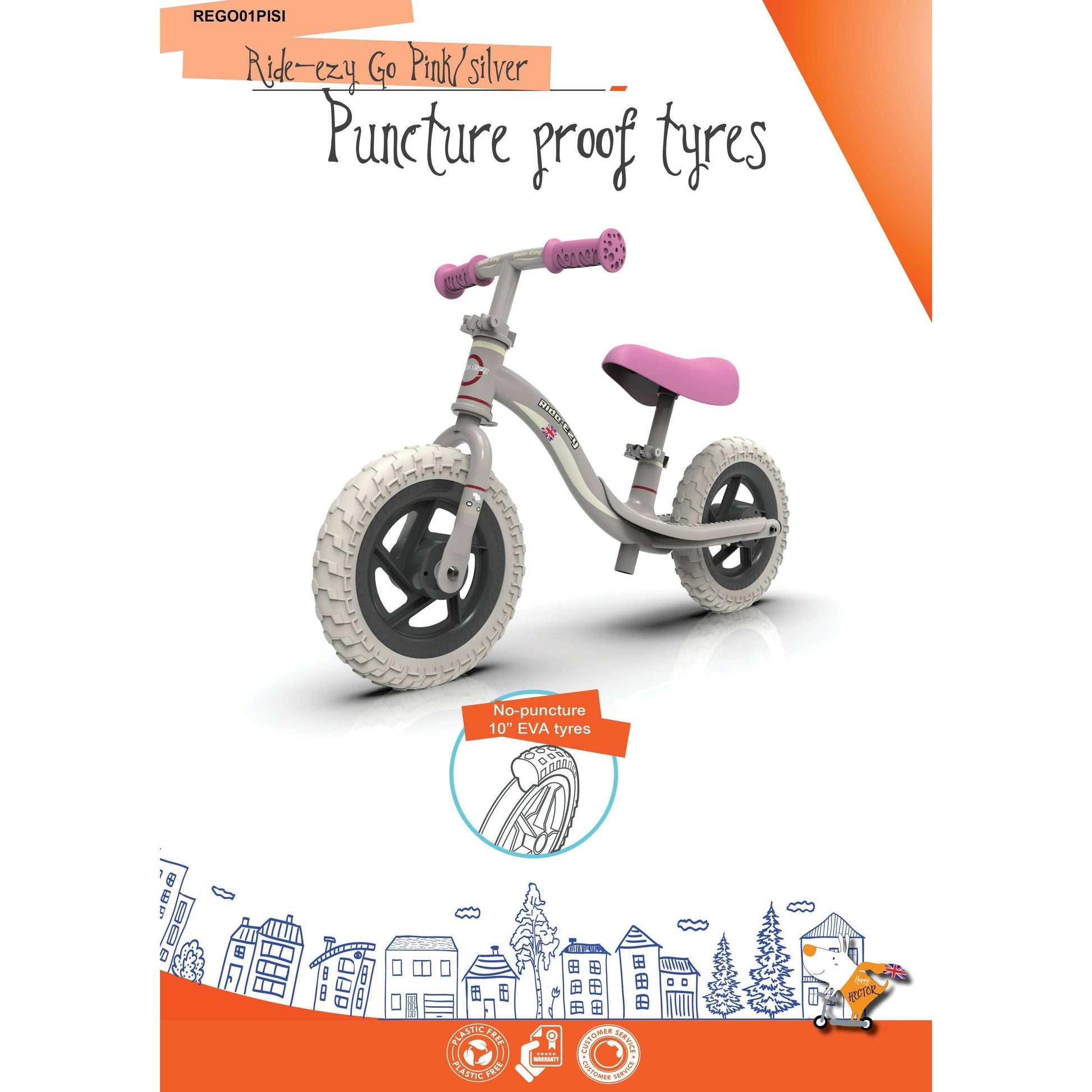 Ride-Ezy Go Balance Bike - Pink & Silver with puncture proof tyres