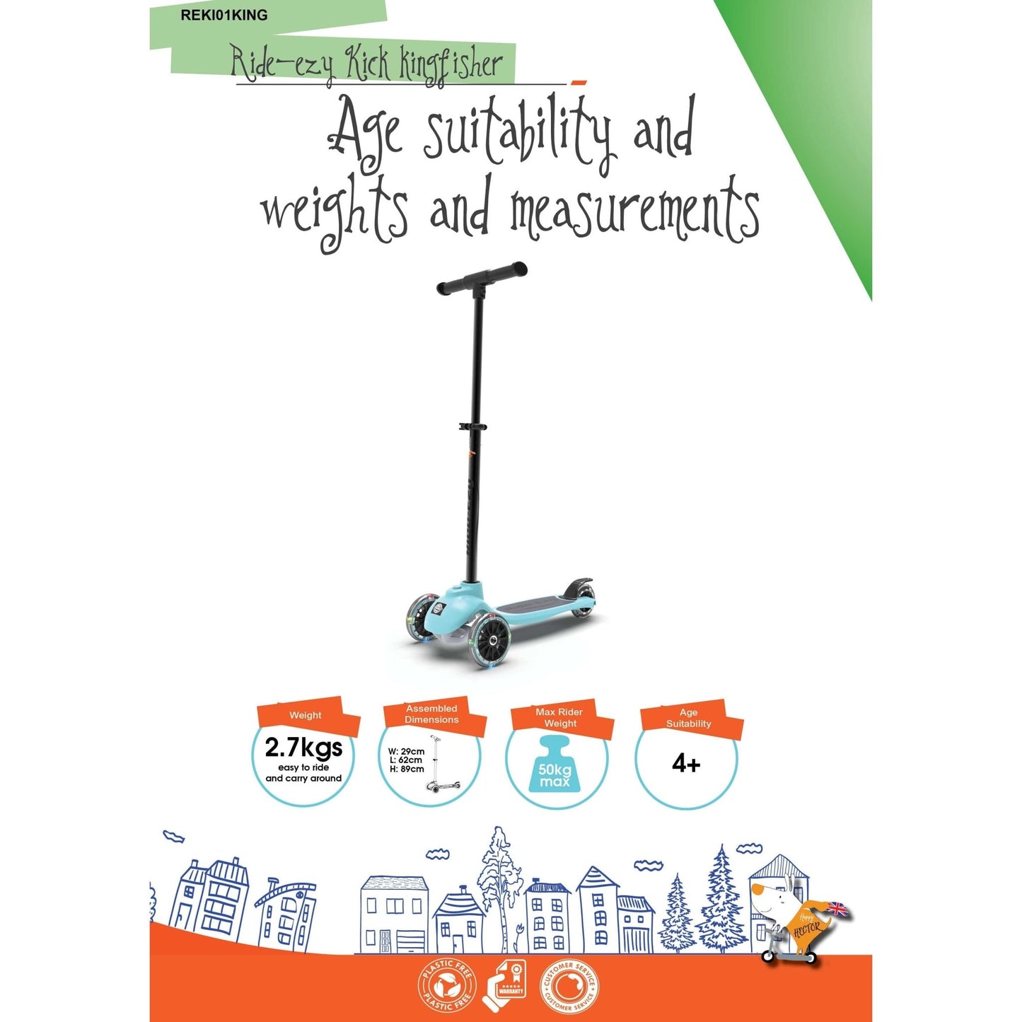 Ride-Ezy Kick Scooter - Kingfisher age and weight suitability