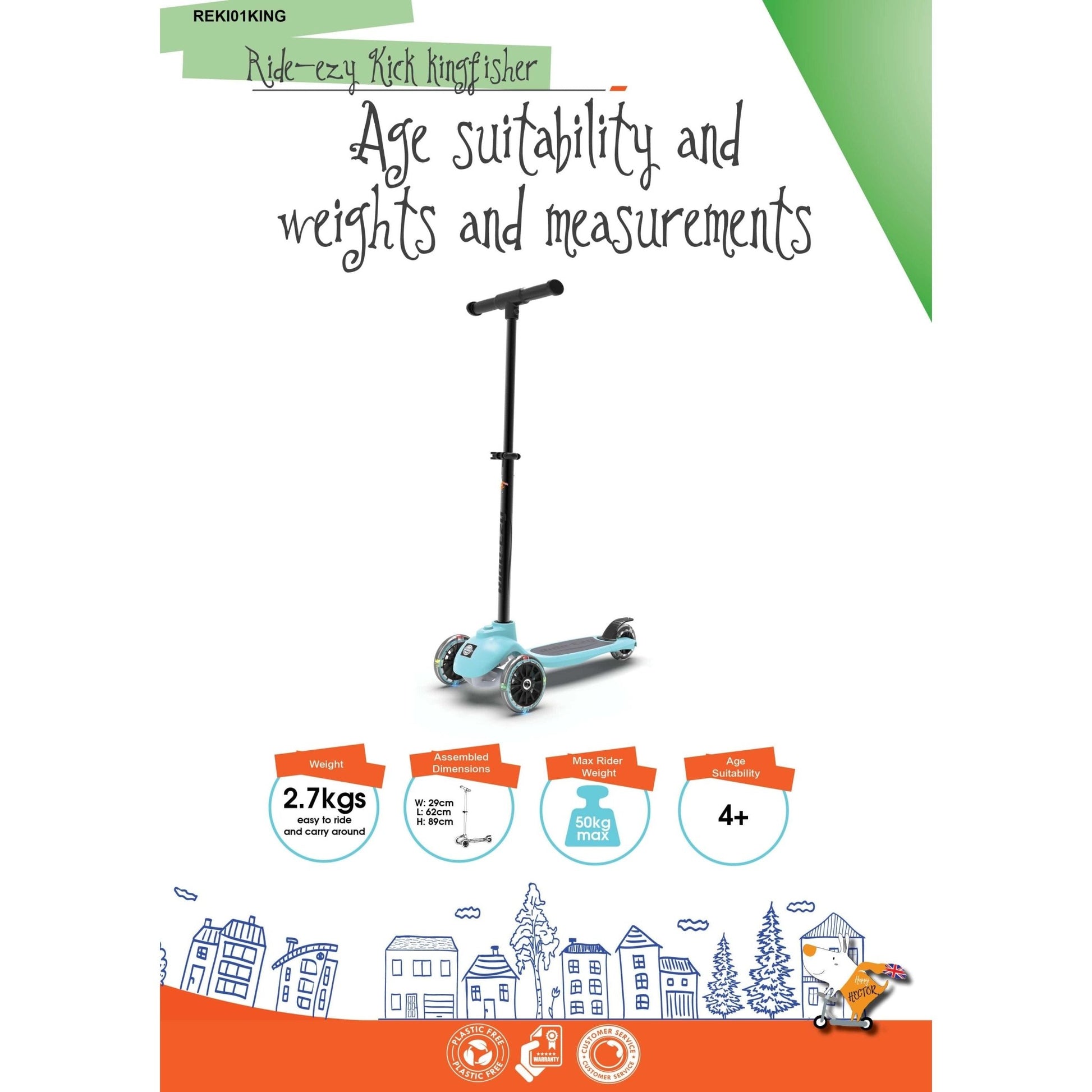 Ride-Ezy Kick Scooter - Kingfisher age and weight suitability