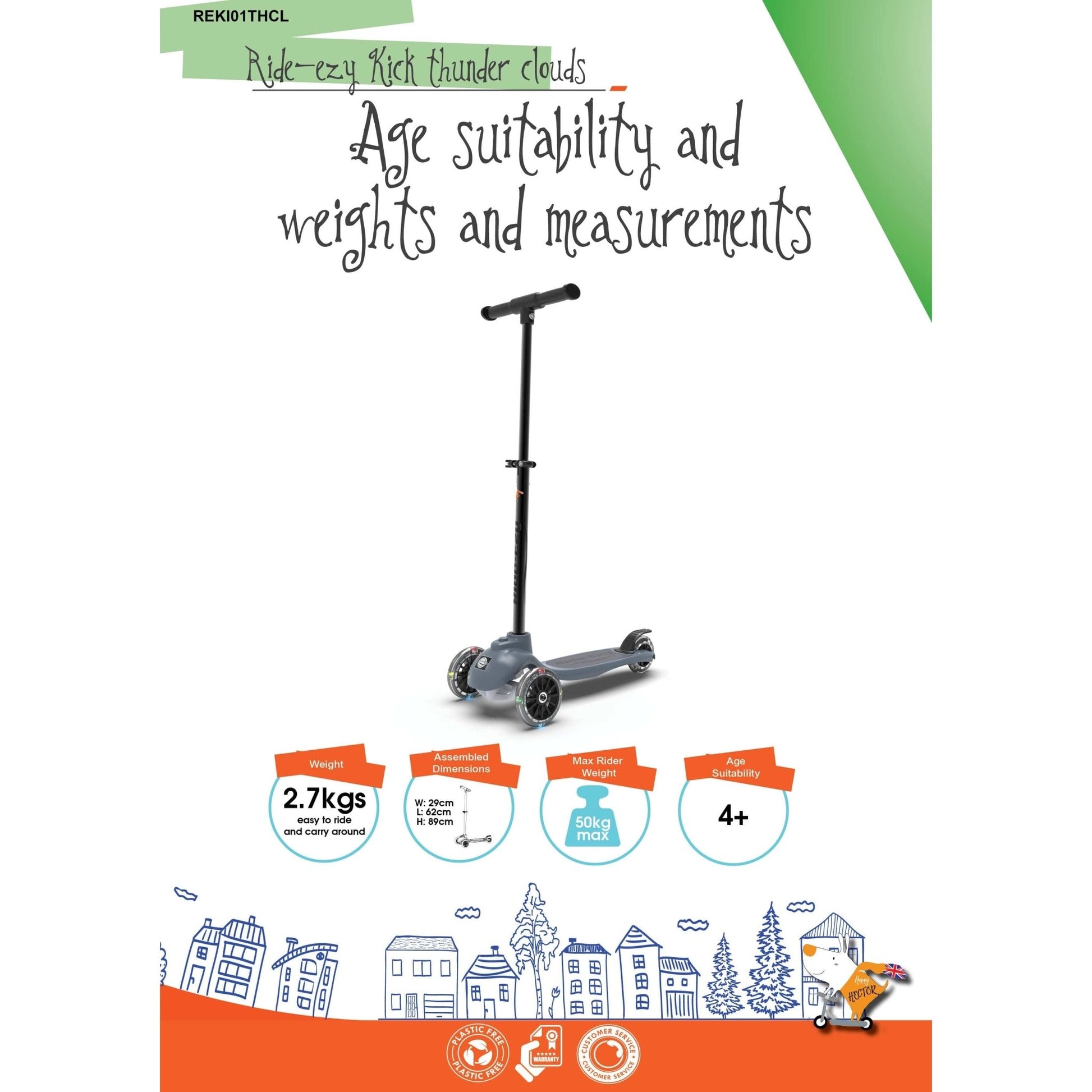 Ride-Ezy Kick Scooter - Thunder Clouds age and weight suitability