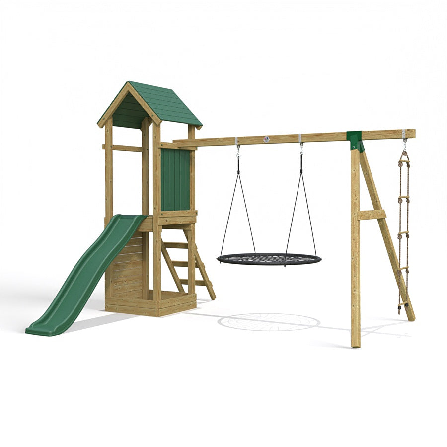 Lottle Rascal Frame Little Rascals Wooden Climbing Frame & Double Swing Set with Nest Swin