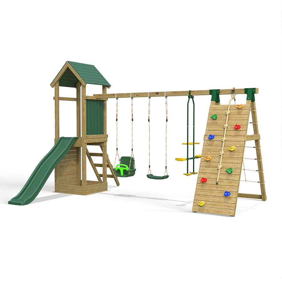 Lottle Rascal Frame Little Rascals Wooden Climbing Frame & Triple Swing Set with Climbing