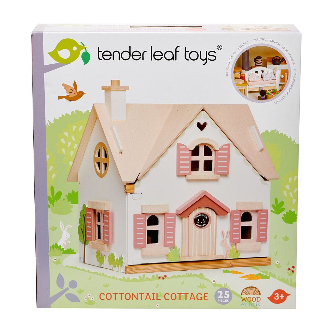 Tender Leaf Cottontail Cottage + Furniture Wooden Doll House box