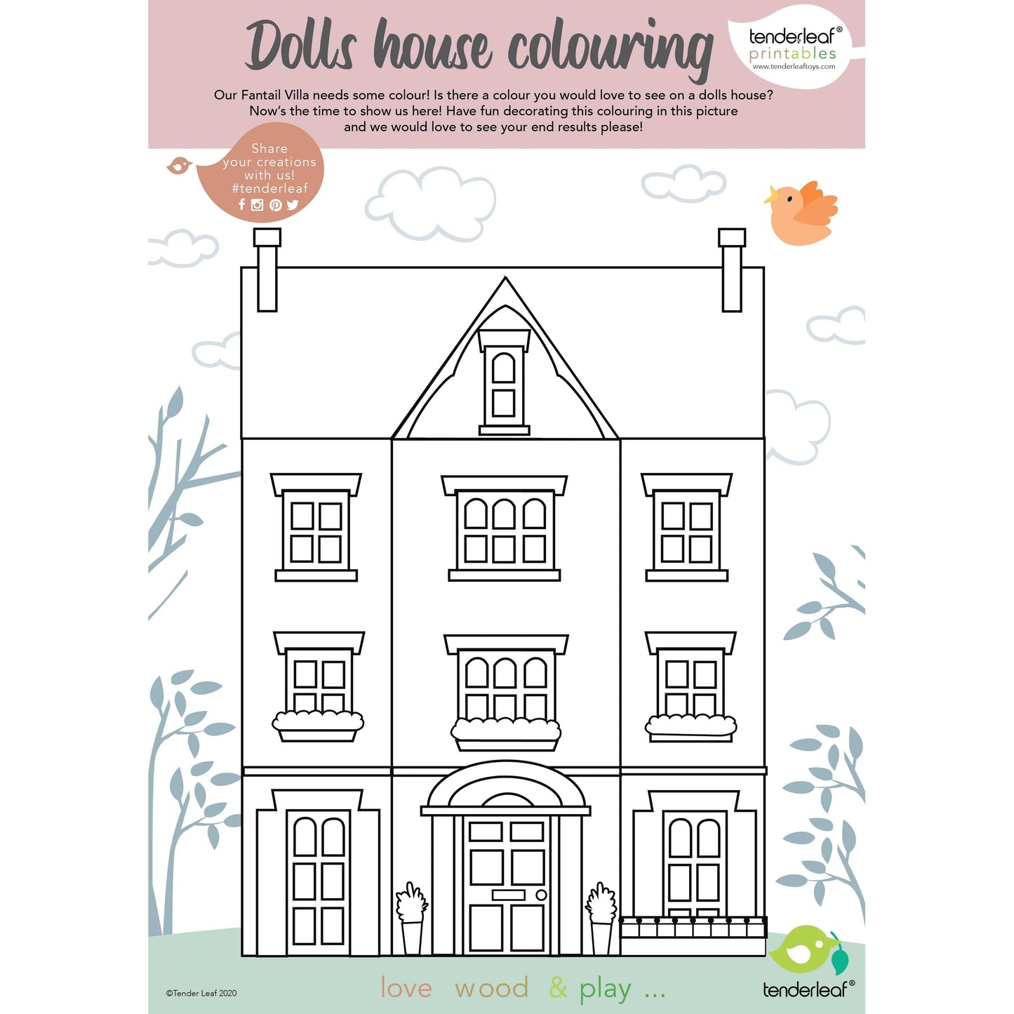Tender Leaf Fantail Hall Deluxe Wooden Dolls House colouring sheet
